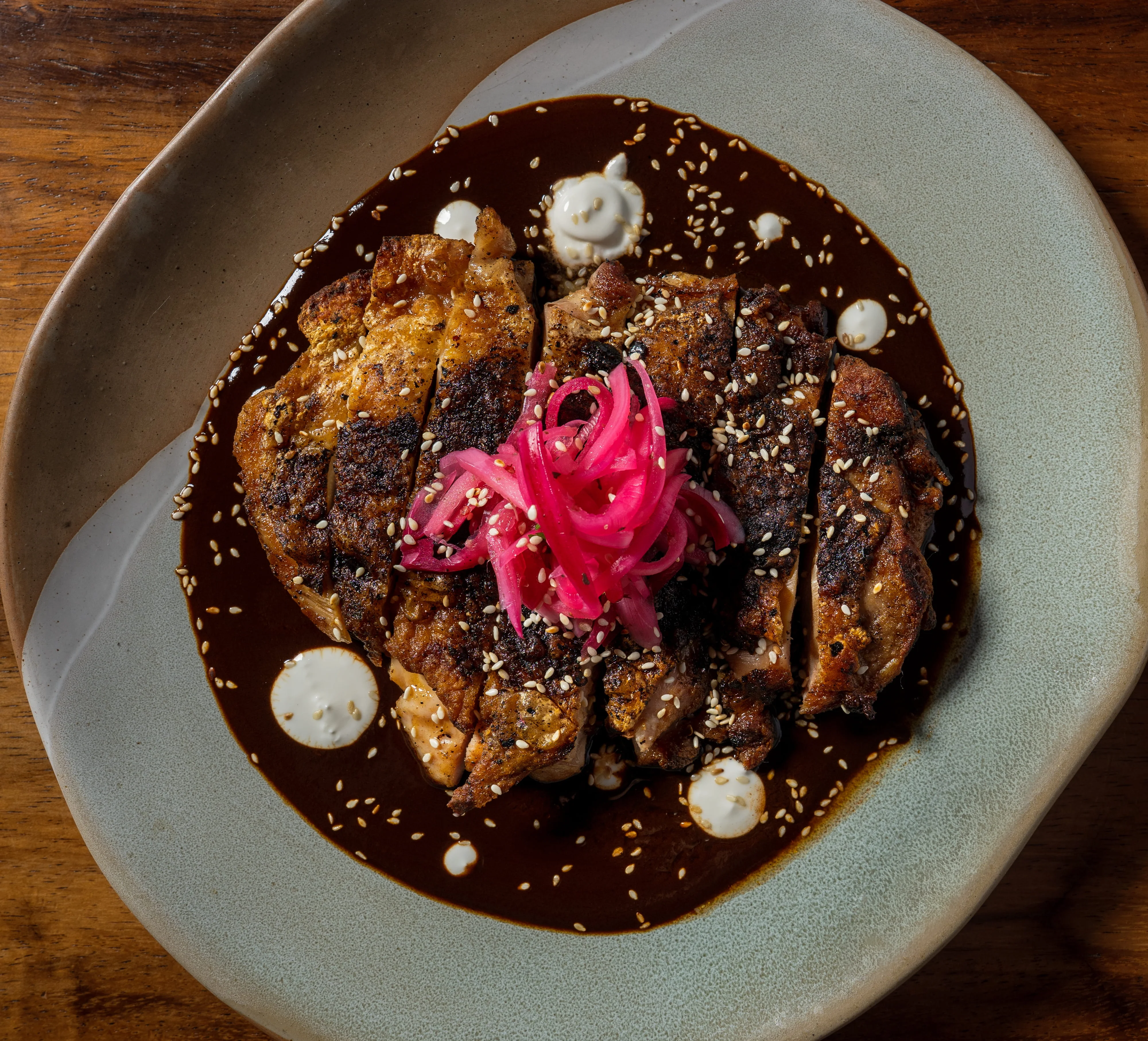 Mole poblano with grilled chicken and rice