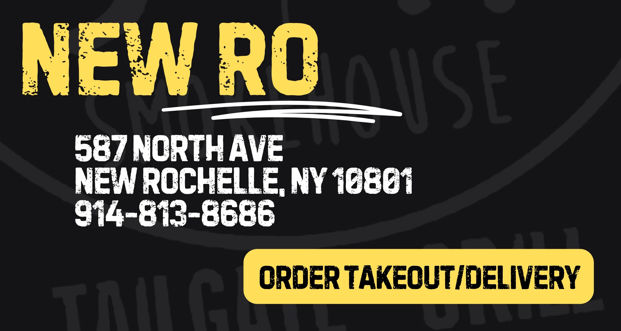 Restaurant exterior with takeout sign in New Rochelle, NY