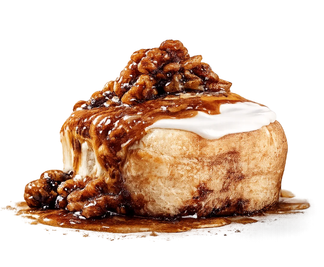 Decadent cinnamon roll with caramel and nuts