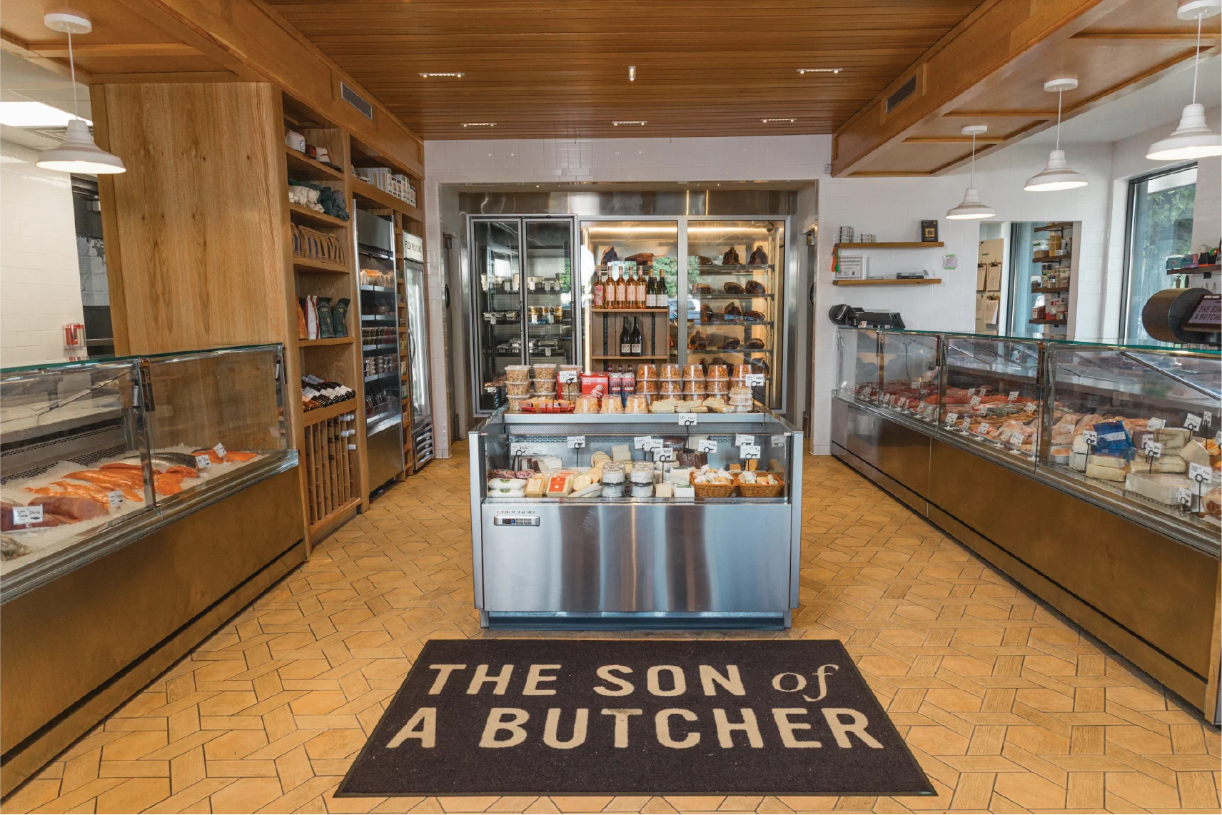 Modern butcher shop interior with fresh meats