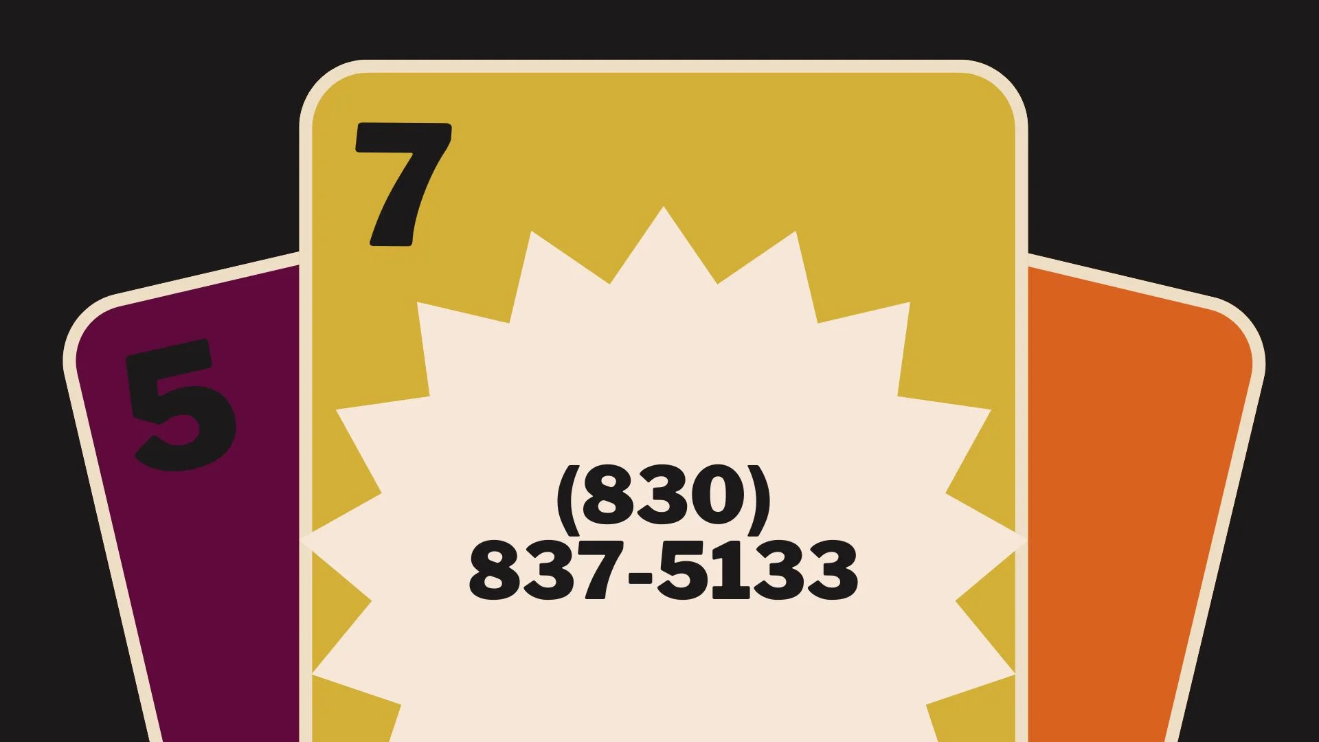 Colorful playing cards with a phone number