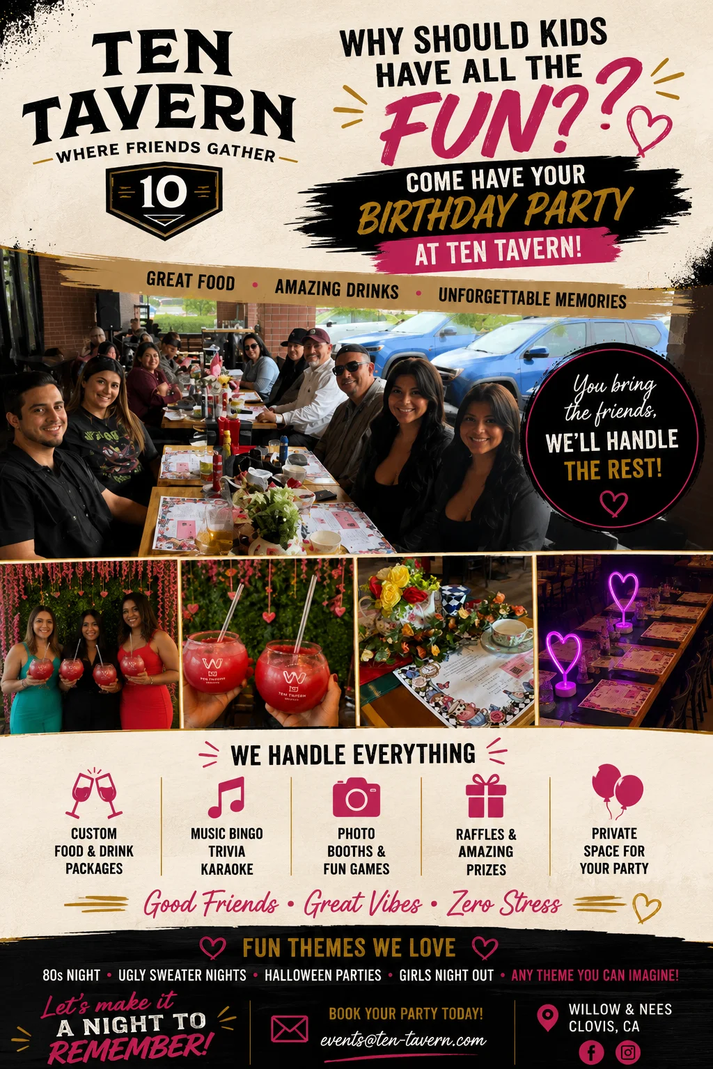 Vibrant restaurant setting for birthday parties with friends and drinks