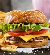 Classic American cheeseburger with fries