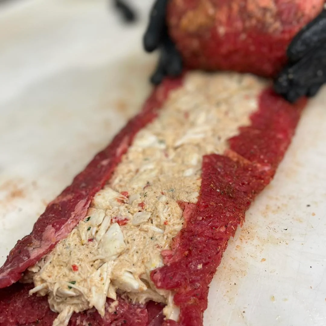 Stuffed beef roll with crab filling, a Southern delicacy