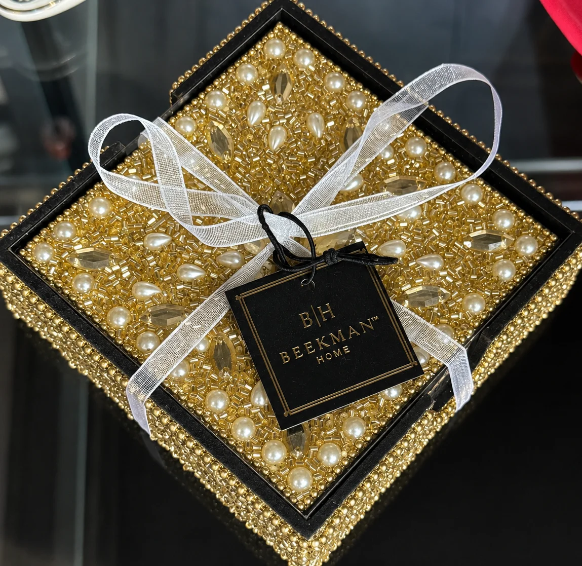 Jewel Embellished Coaster Set (Gold) - Gold