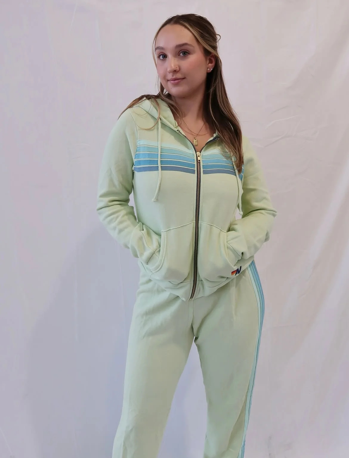model wearing aviator nation matching set