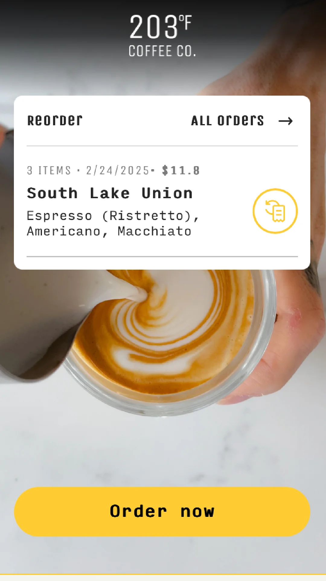 Artisan coffee drinks including macchiato and americano