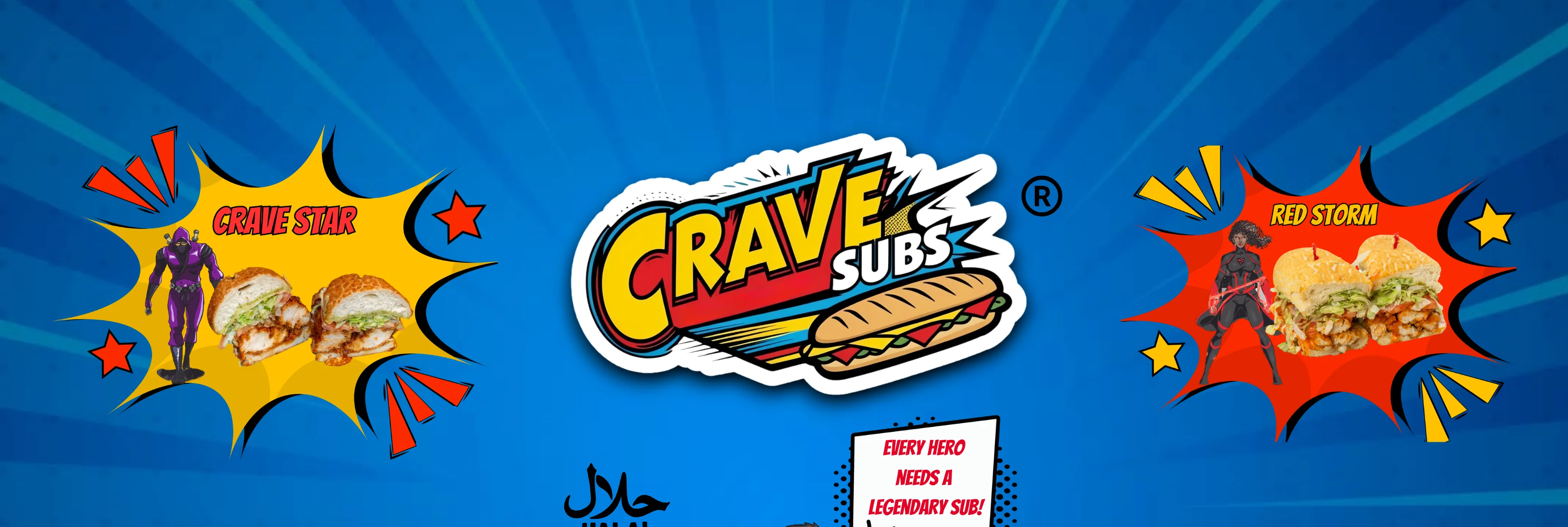 Colorful sandwich and platter illustrations for Crave Subs restaurant