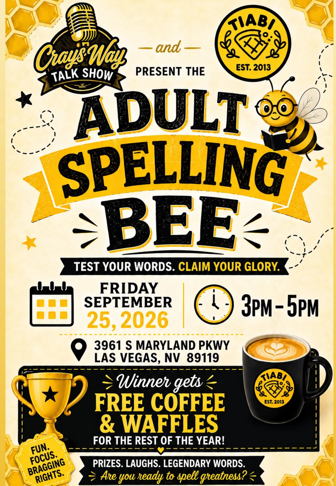 Promotional poster for an adult spelling bee event in Las Vegas