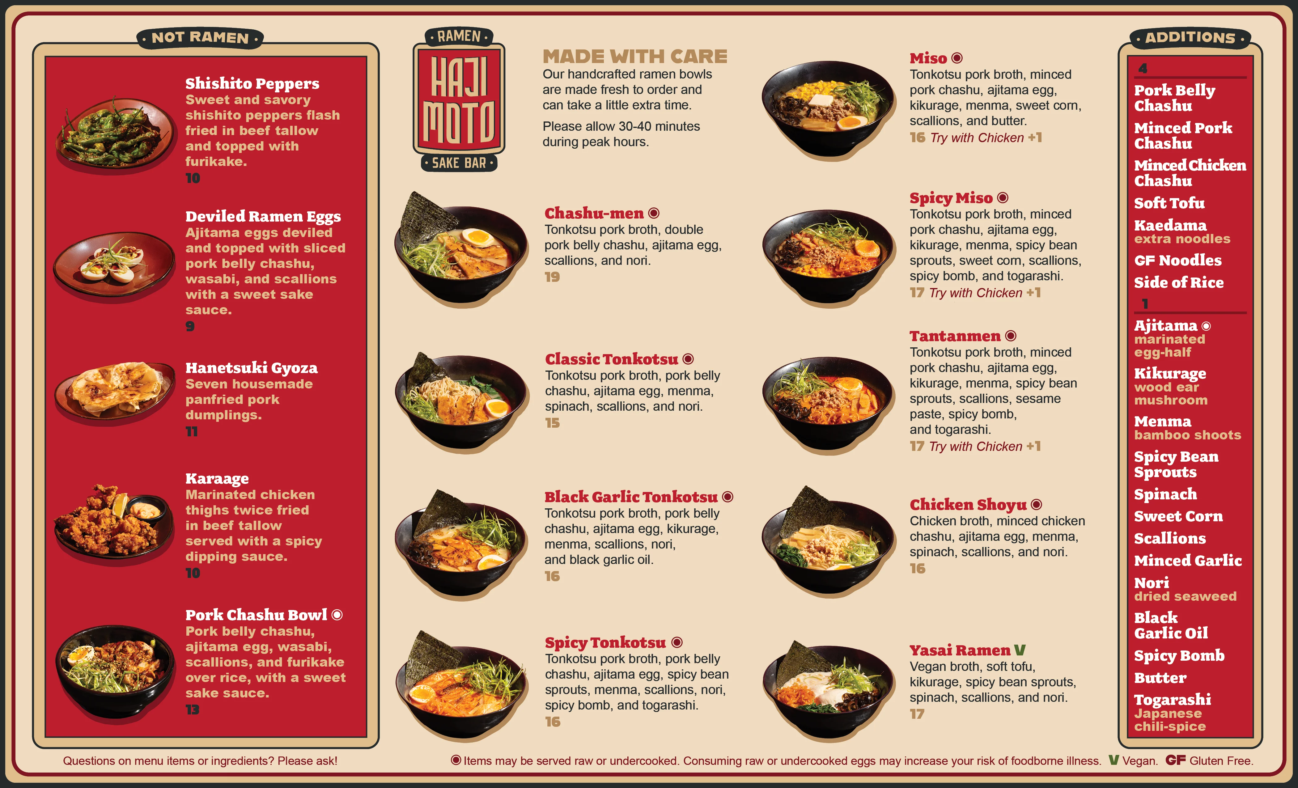 Menu cover of Haji Moto restaurant featuring vibrant design and logo.