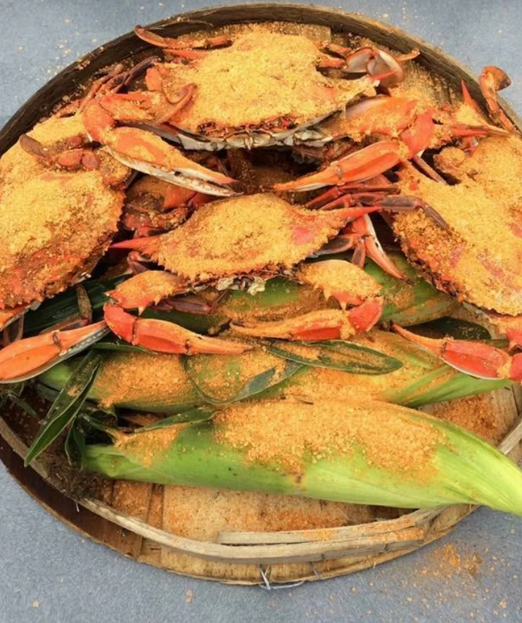 Spicy Vietnamese crab dish with corn and seasoning