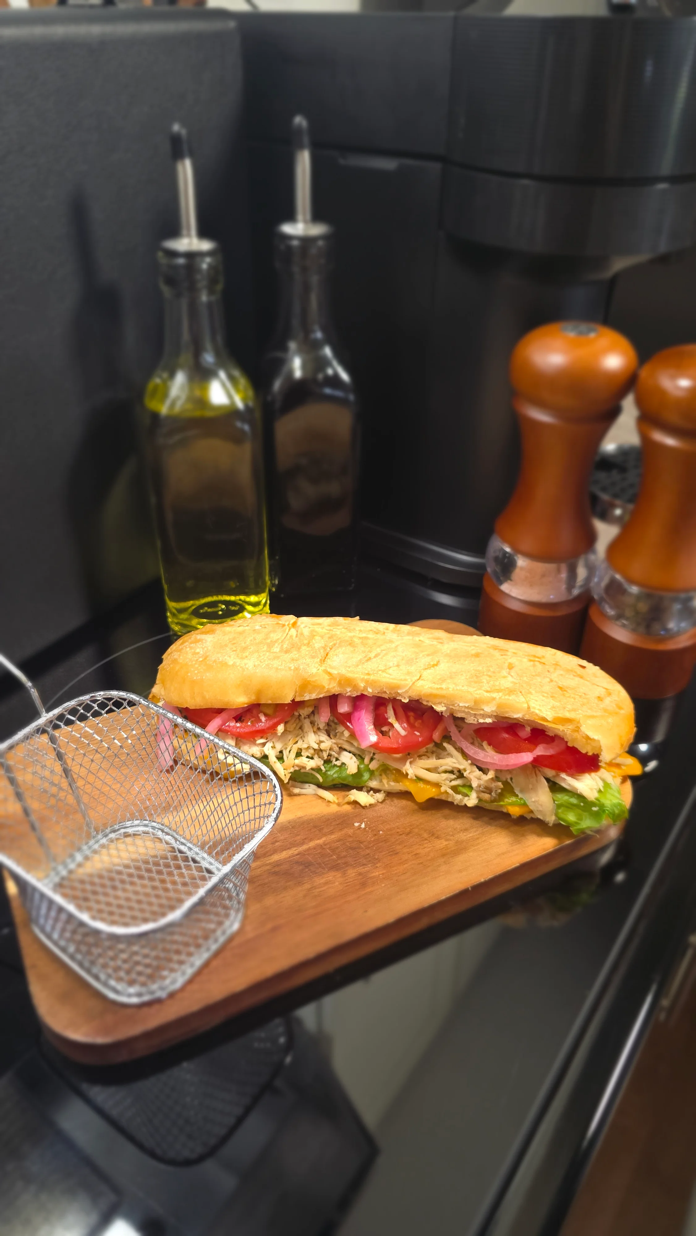 Freshly made sub sandwich with vegetables