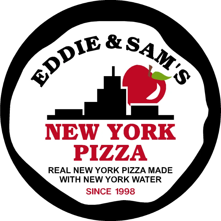 Eddie & Sam's New York pizza logo featuring iconic skyline and apple