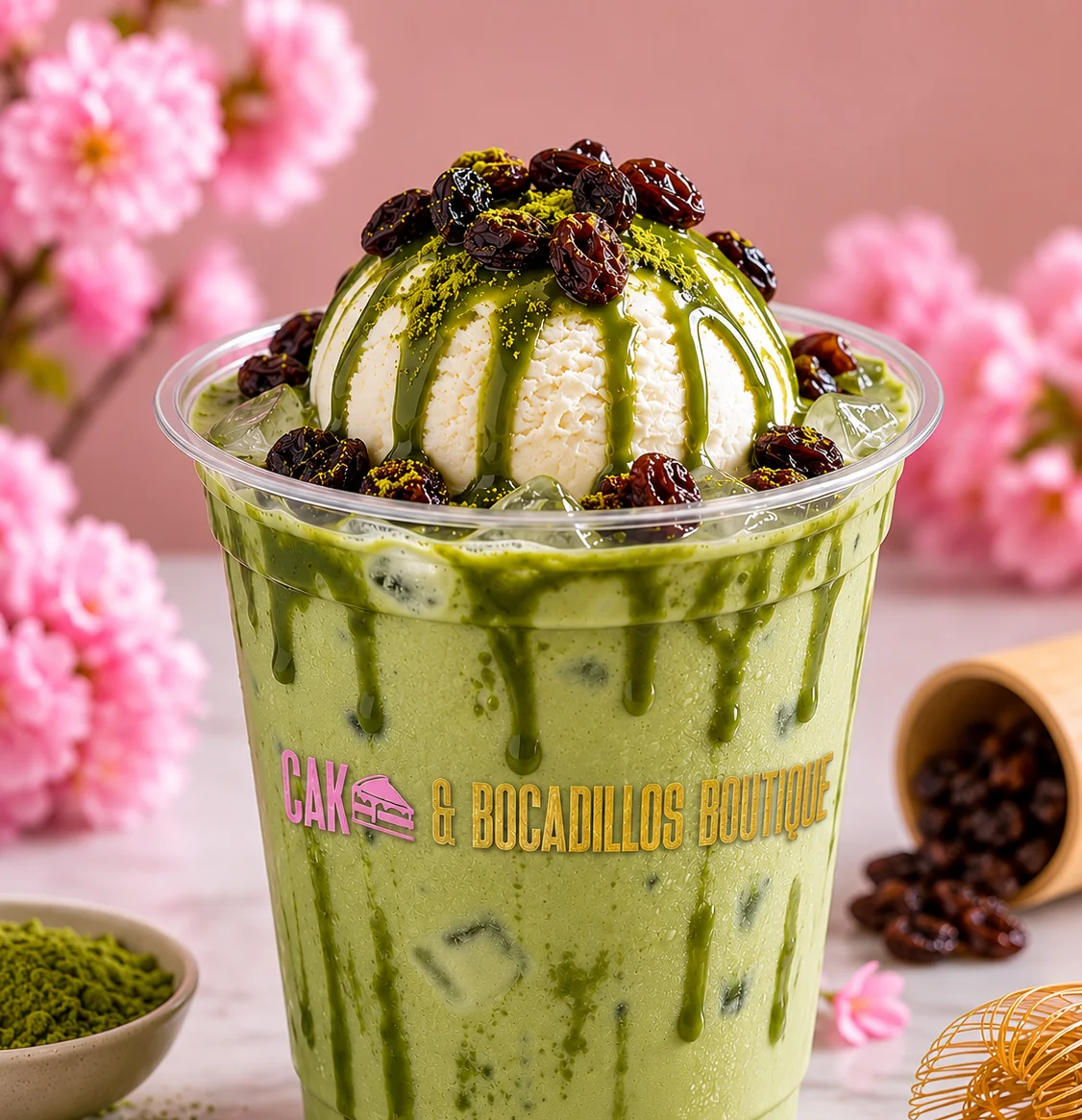 Japanese matcha parfait with ice cream and toppings
