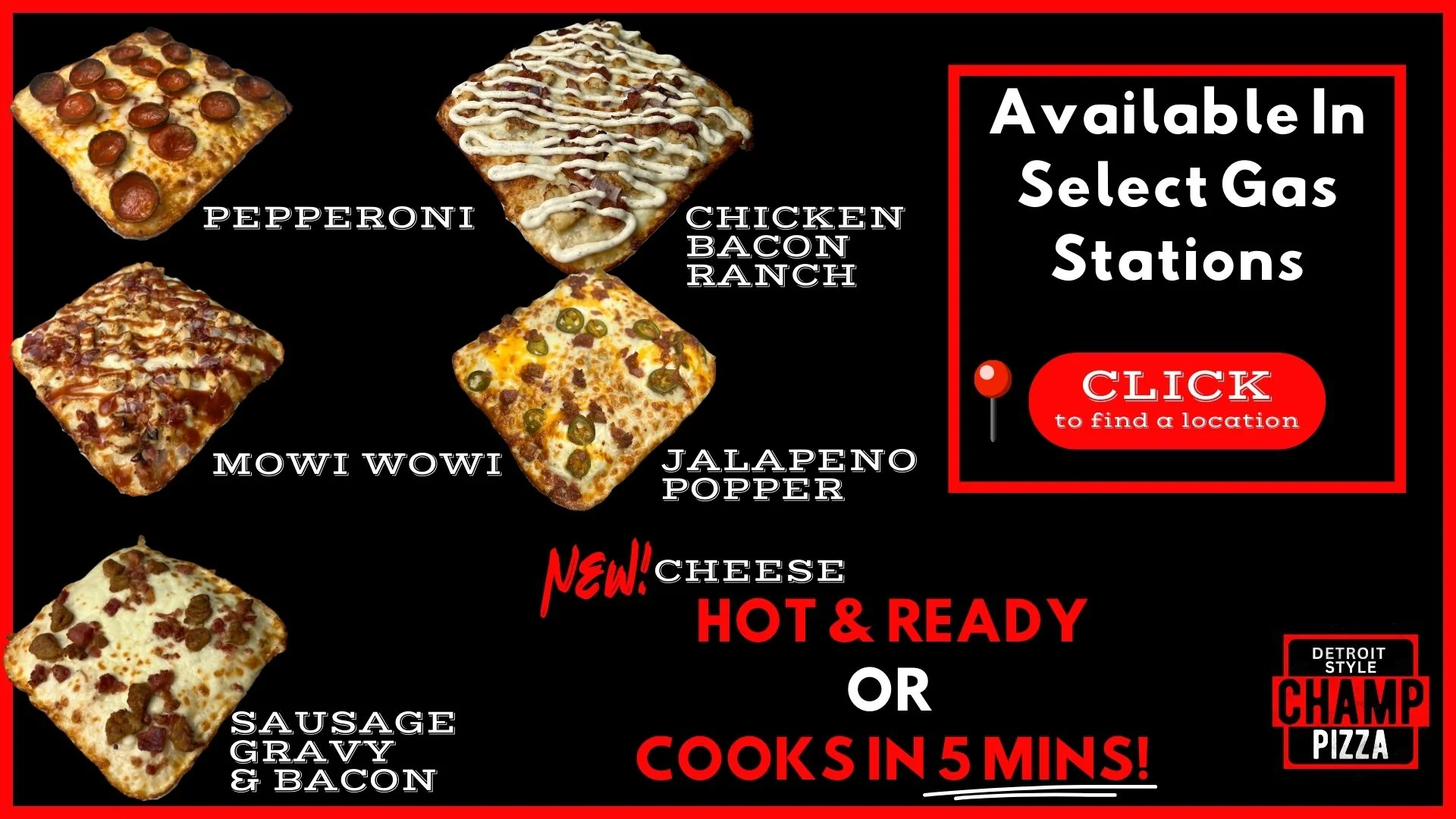 Detroit-style pizza varieties including pepperoni and jalapeno popper