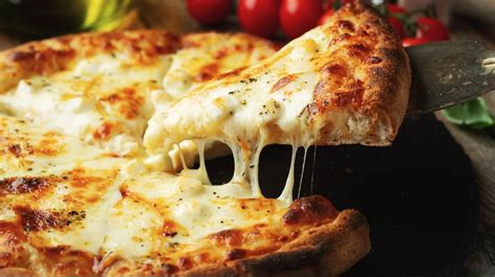 Cheesy Margherita pizza with gooey mozzarella and golden crust