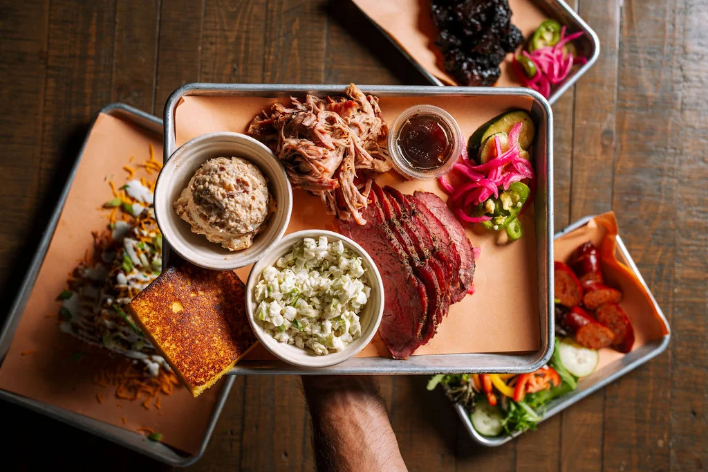 Texas-style barbecue platter with brisket and pulled pork