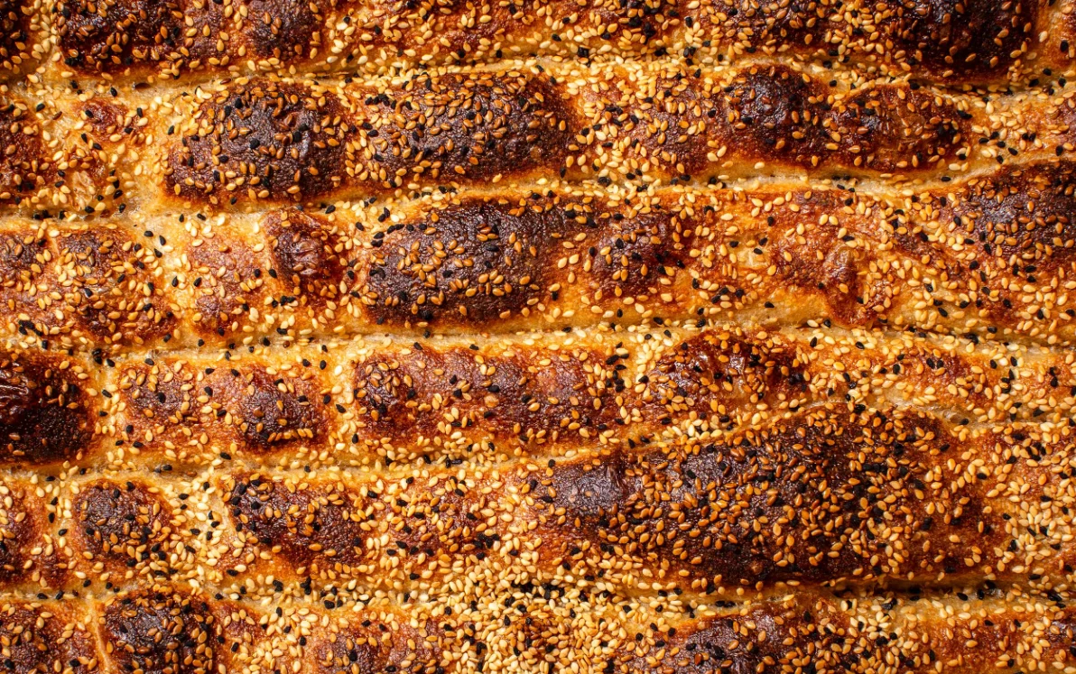 Freshly baked Turkish simit with sesame seeds