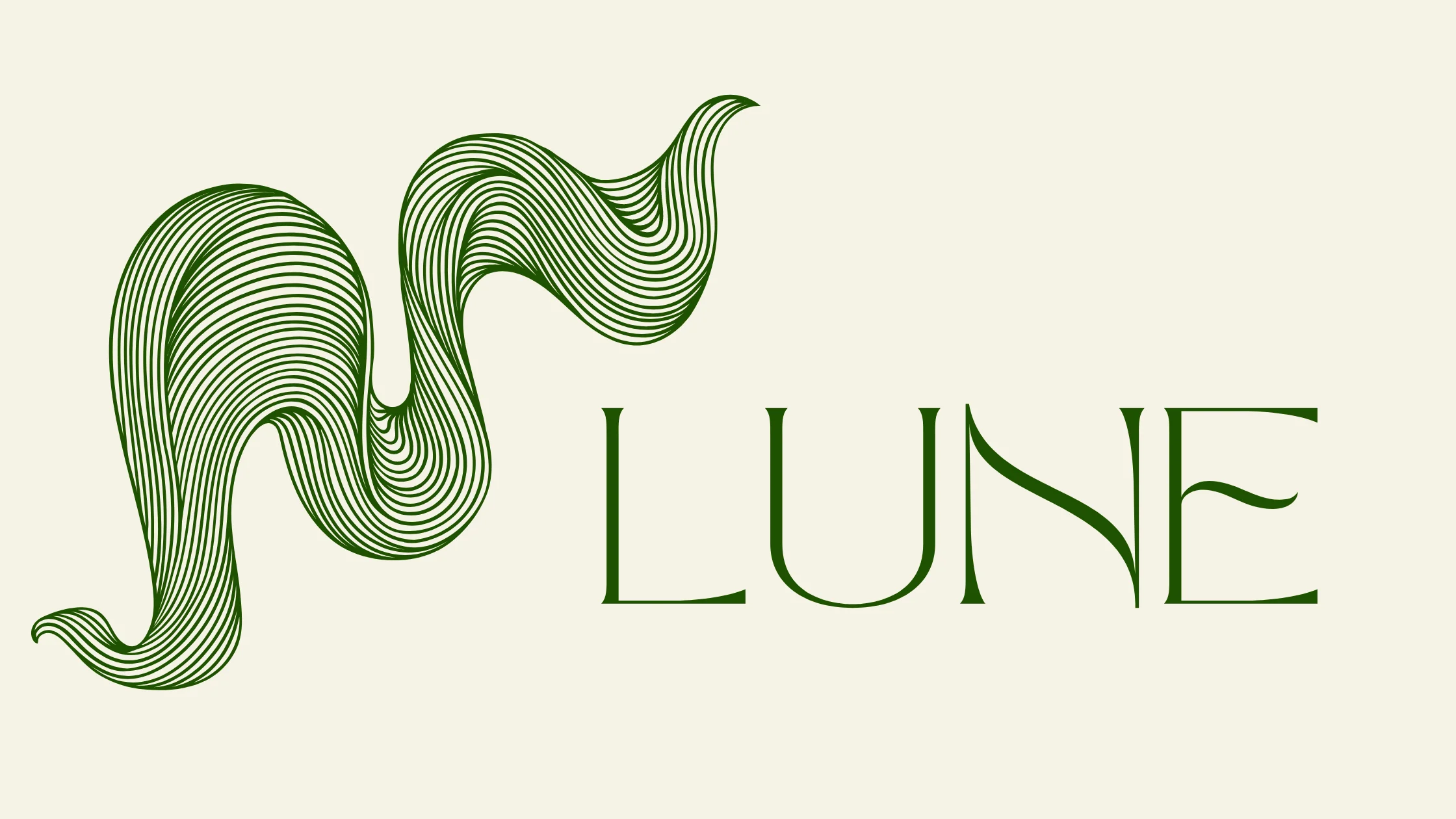 Stylish logo design for LUNE featuring flowing green lines