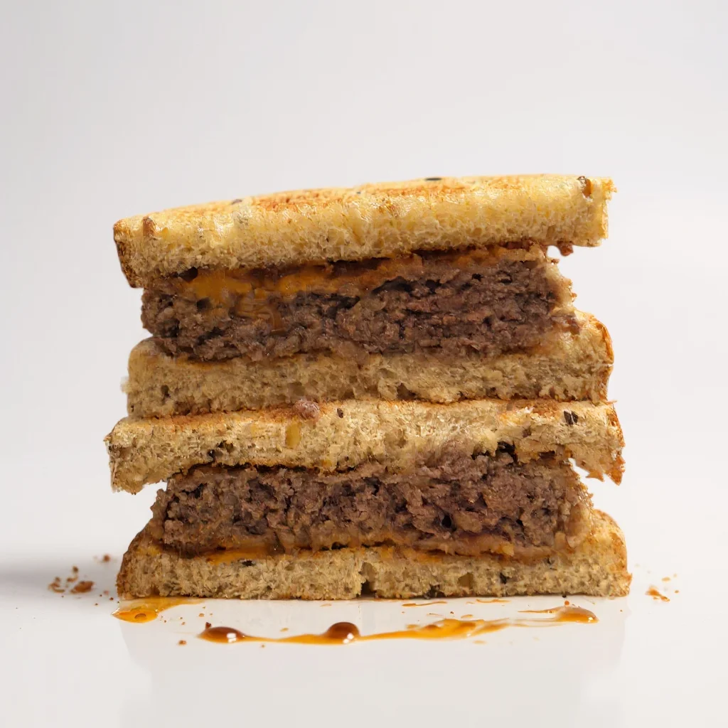 Classic American cheeseburger sandwich with toasted bread