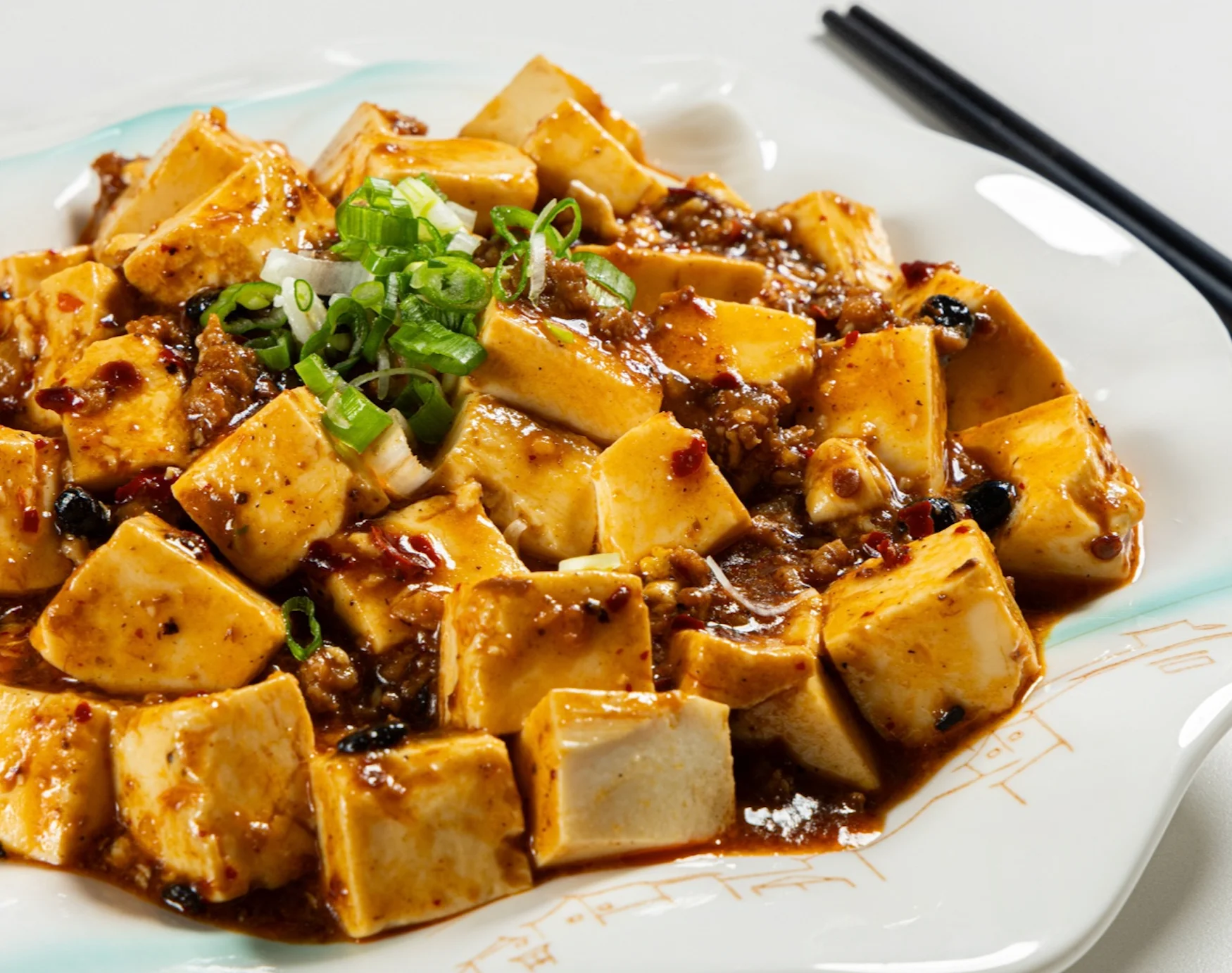 Sichuan mapo tofu served with minced meat and spicy sauce