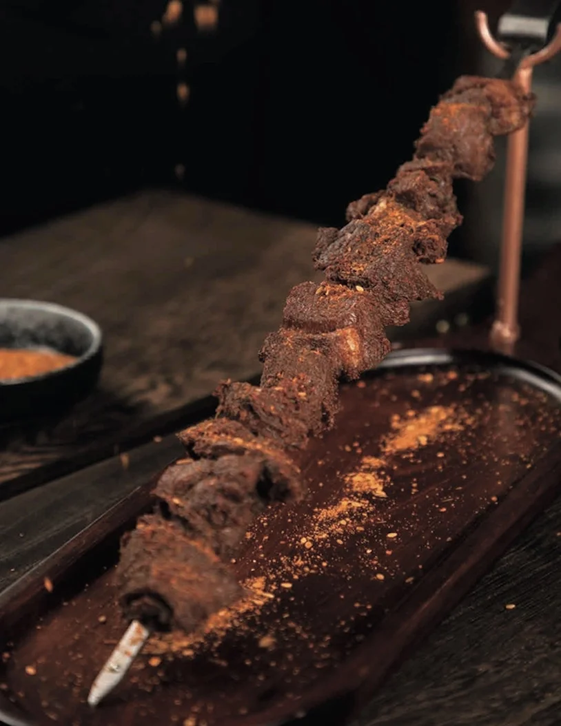 Succulent Brazilian skewered meat with spices