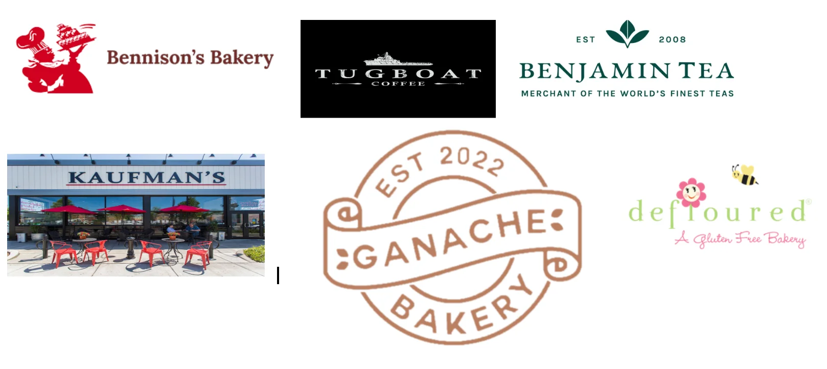 Logos of various bakeries and coffee shops