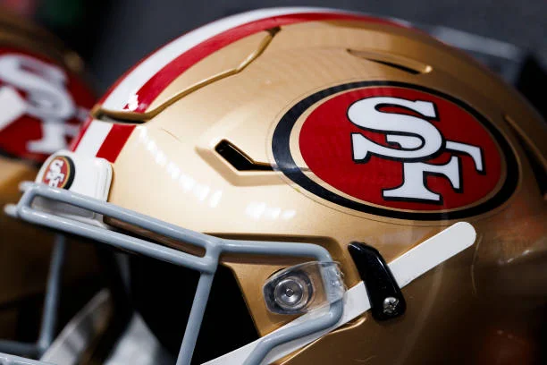 Close-up of a San Francisco 49ers football helmet