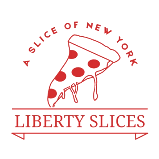 Liberty Slices pizzeria logo with illustrated pizza slice and retro typography