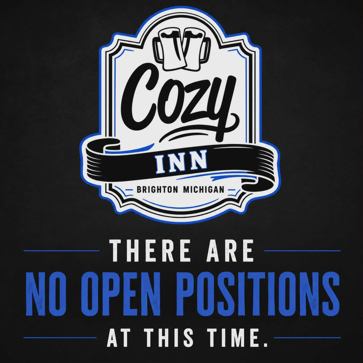 Cozy Inn logo with job availability notice in Brighton, Michigan