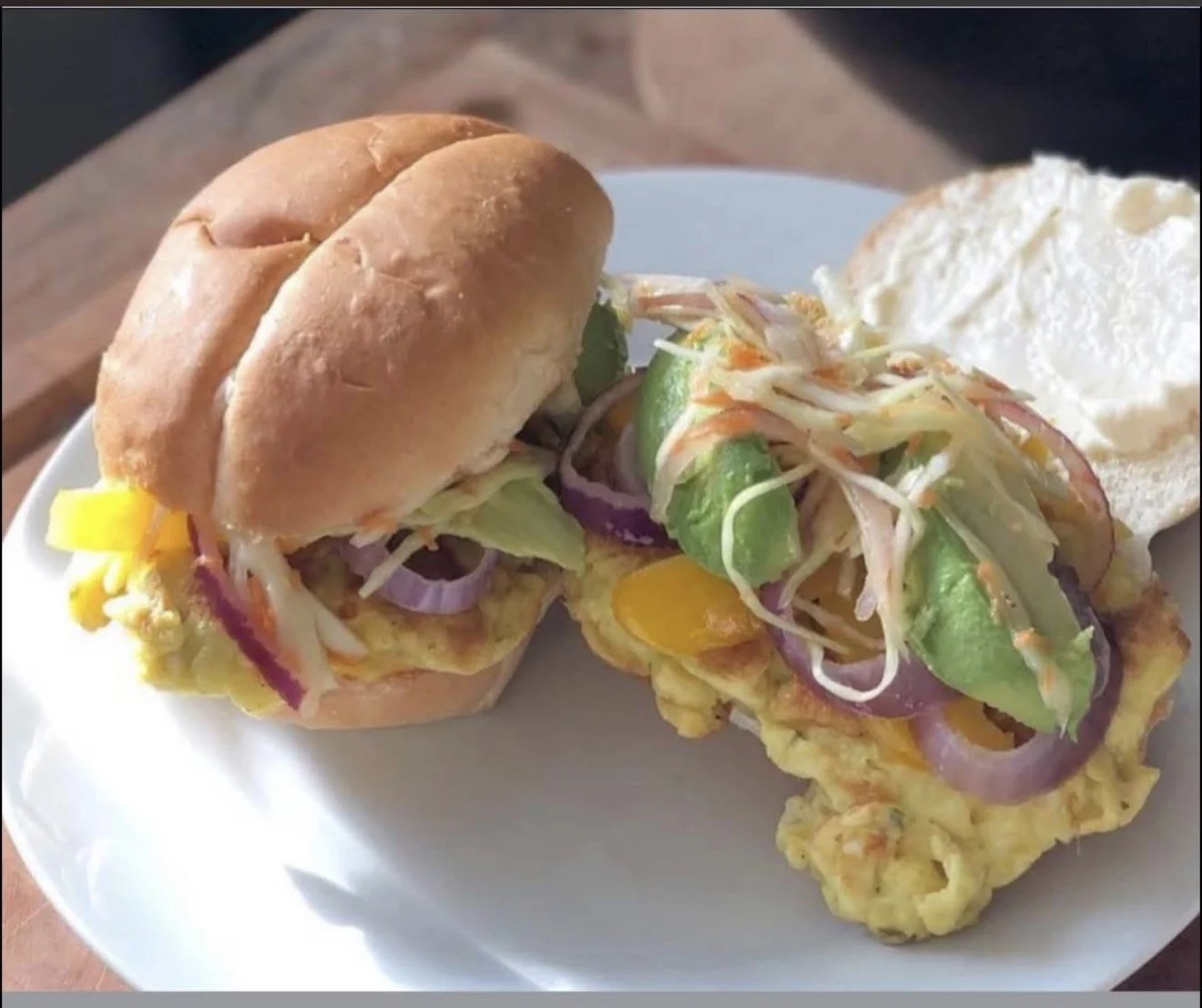 Delicious breakfast sandwich with egg and avocado