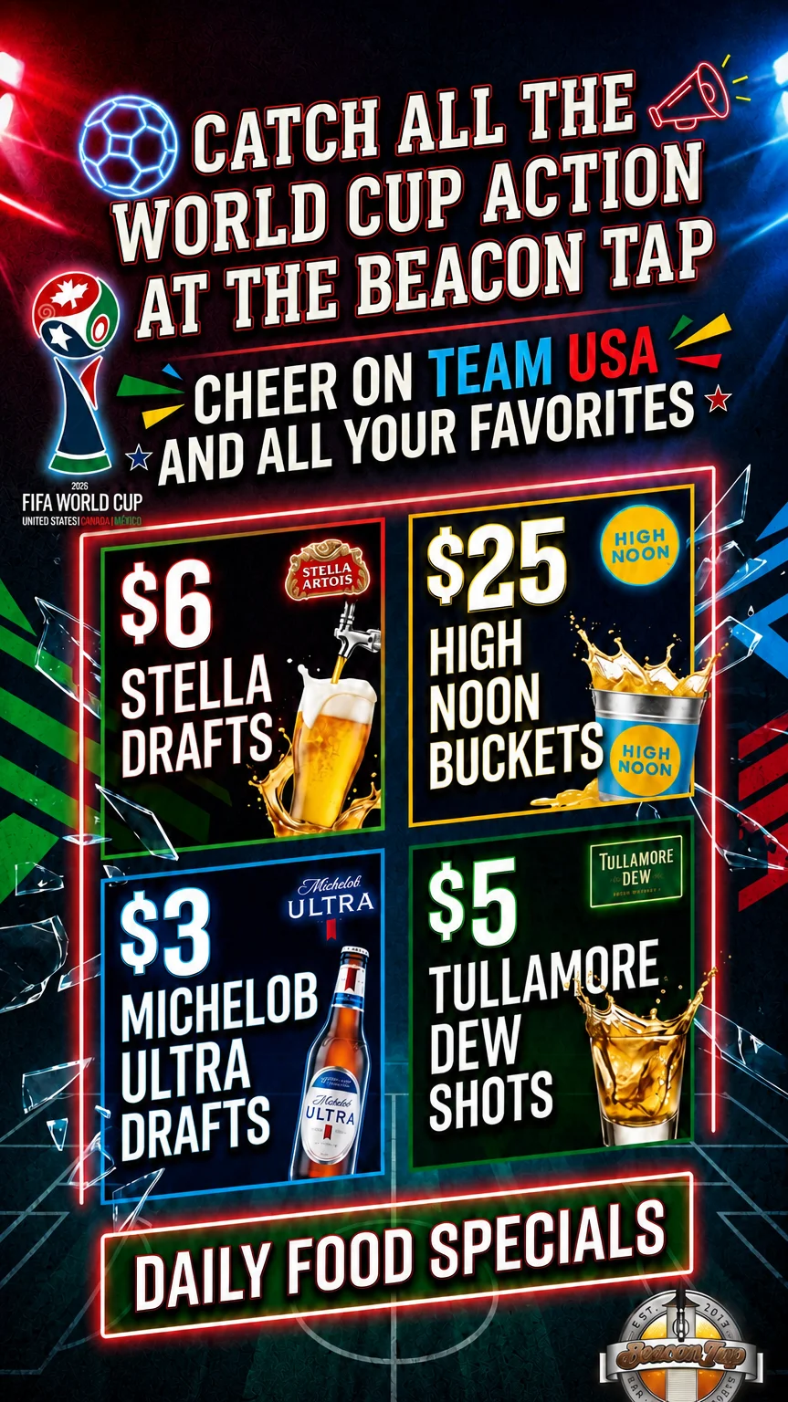 Promotional poster for Miller Lite event at Beacon Tap with concert ticket giveaway.