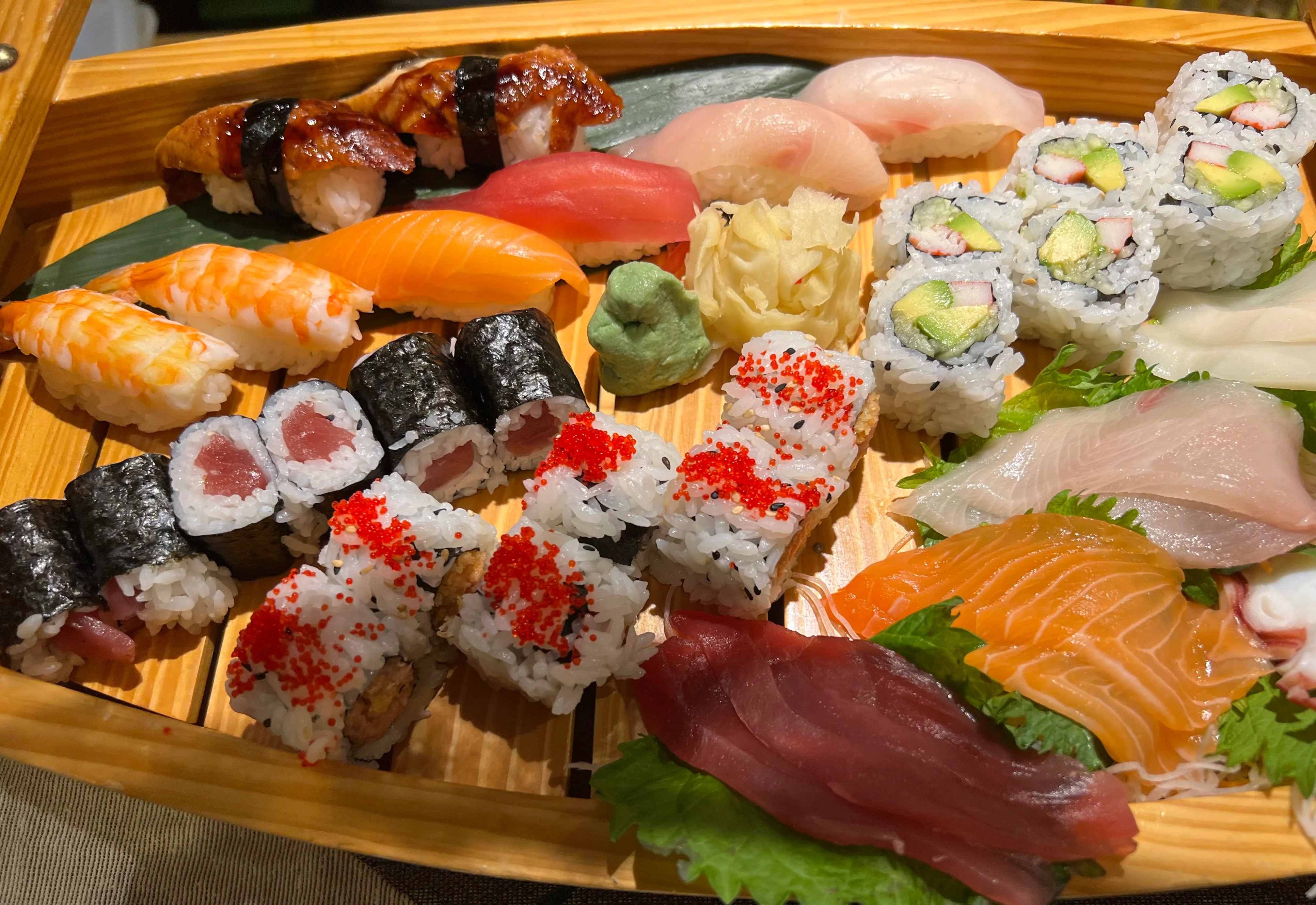 Assorted Japanese sushi platter with nigiri and rolls