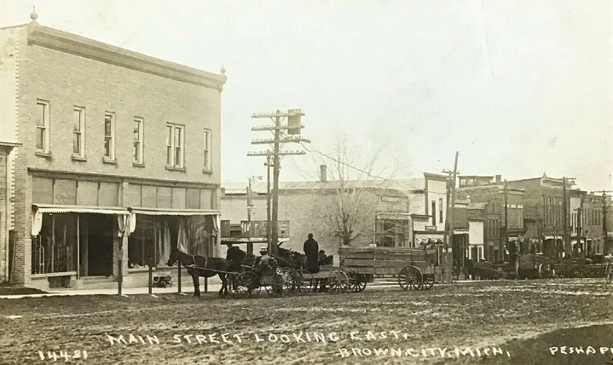 Historic view of Main Street in Brown City, Michigan