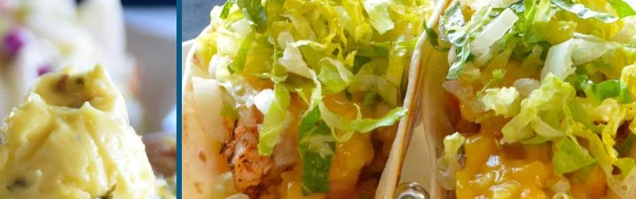 Grilled fish tacos with fresh toppings and sides