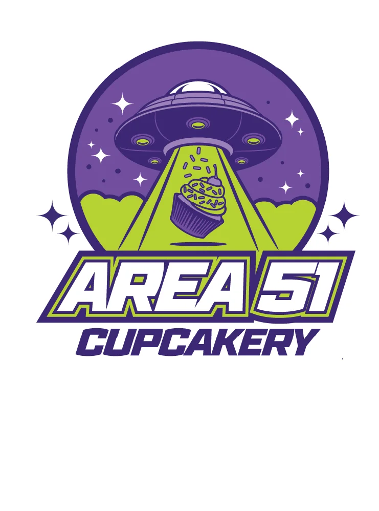 Logo of Area 51 Cupcakery featuring a UFO and cupcake design