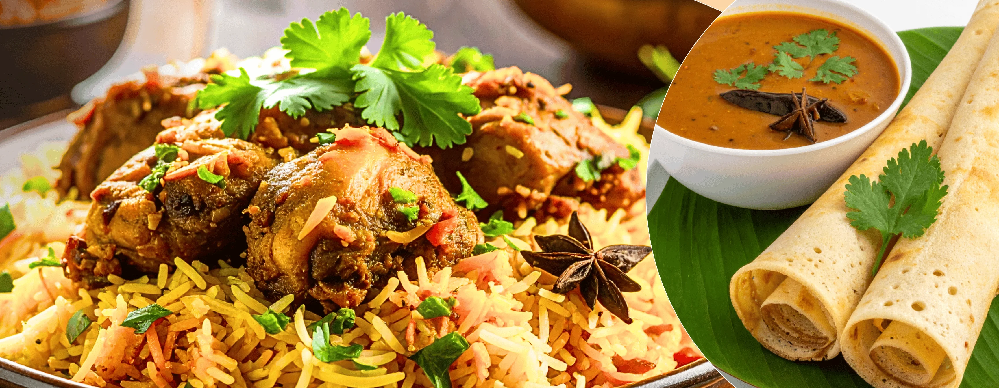 Delicious biryani dish served in a vibrant restaurant setting.