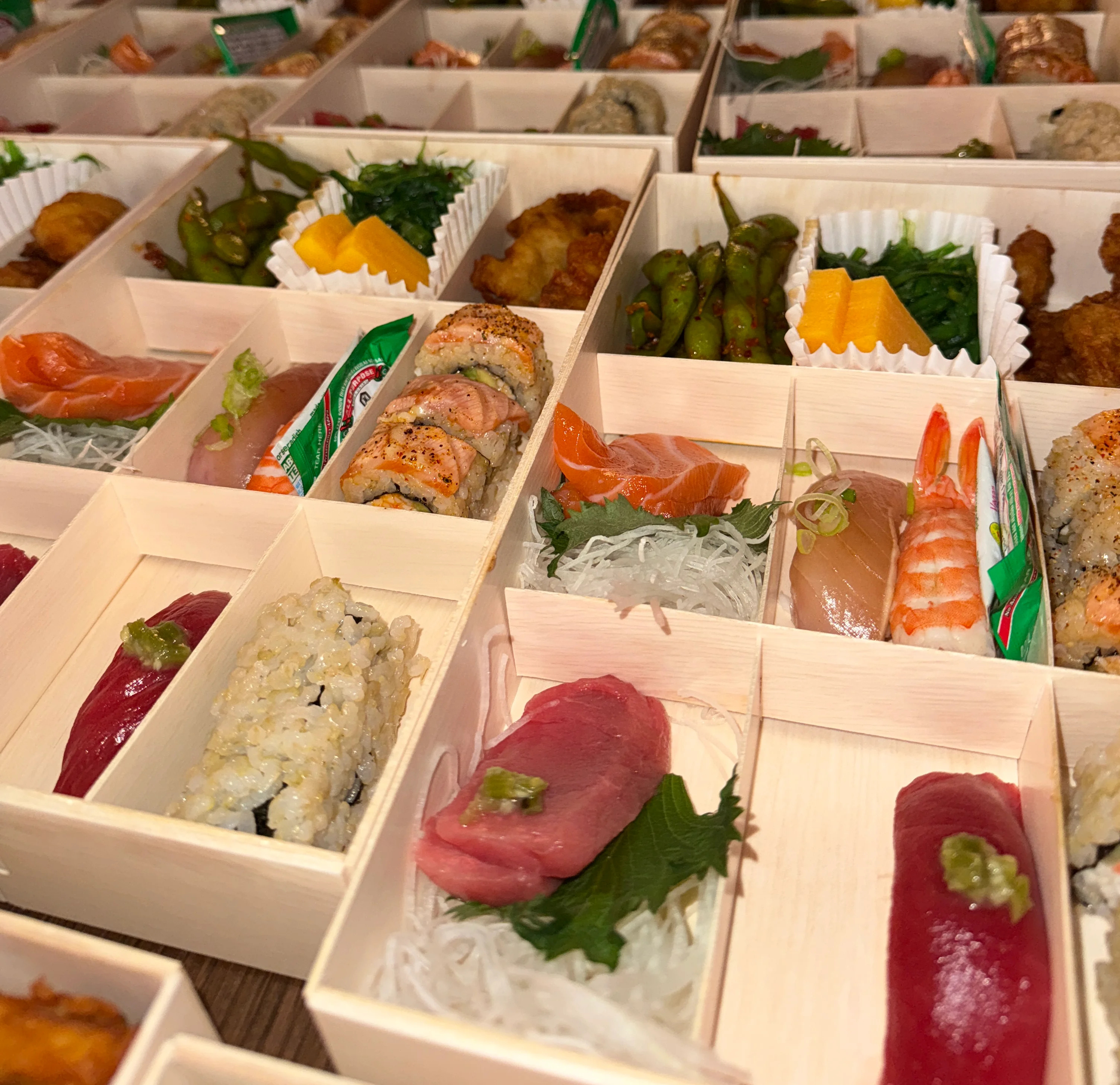 Catering setup with various food items and elegant presentation.