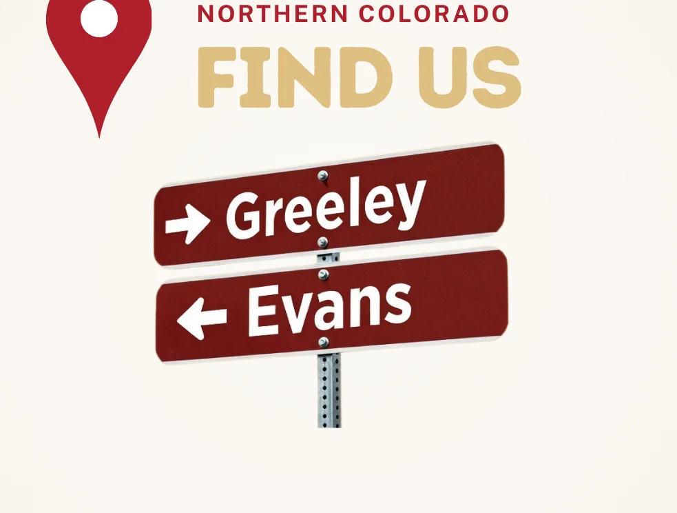 Directional sign for Greeley and Evans in Northern Colorado
