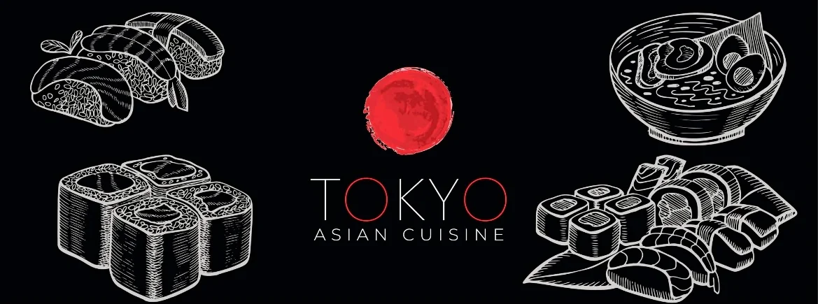 Artistic representation of Japanese sushi and ramen dishes