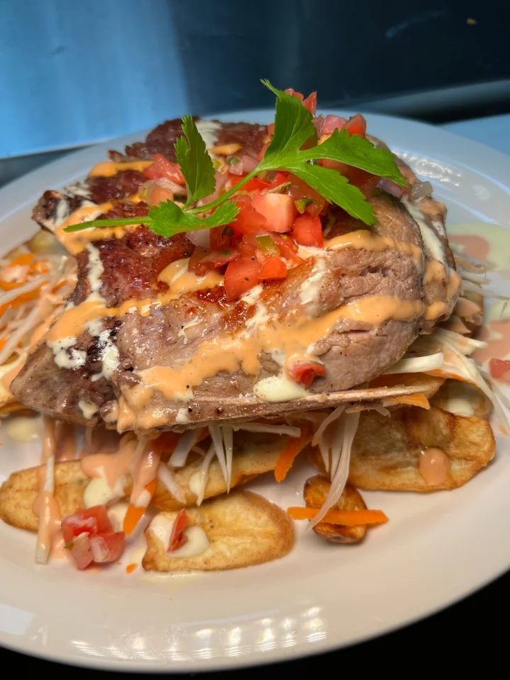 Pork Chop with Plantain Slices /Chuletas con Tajadas