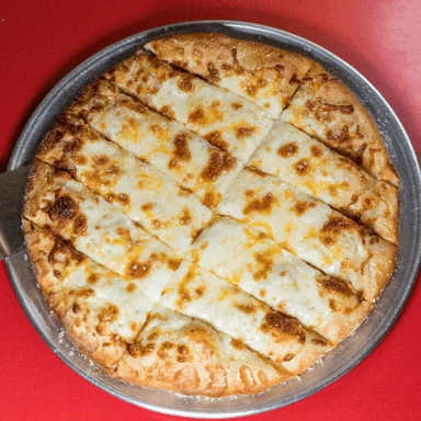 A perfectly cut cheese pizza