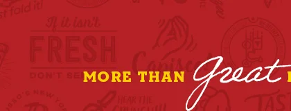 Vibrant pizza-themed graphic with catchy slogans