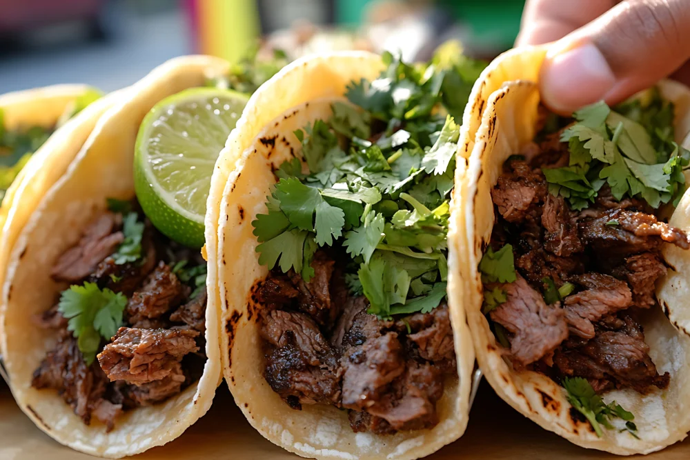 Authentic Mexican street tacos with beef and cilantro