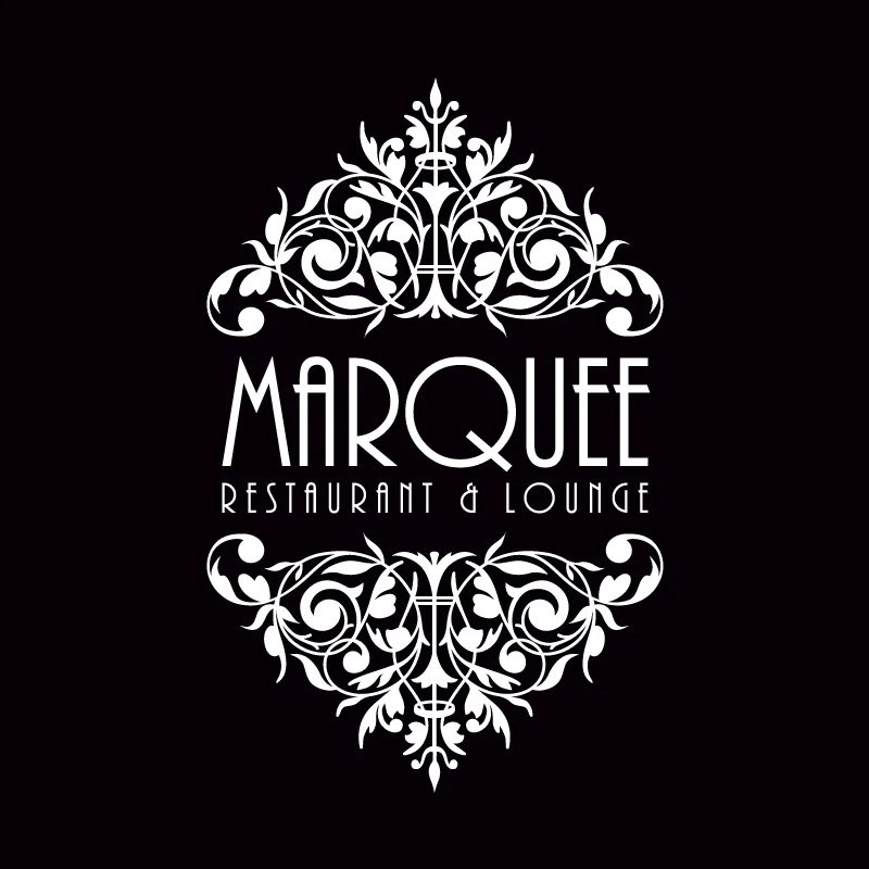 A decorative logo featuring ornate patterns and elegant typography for a restaurant and lounge.