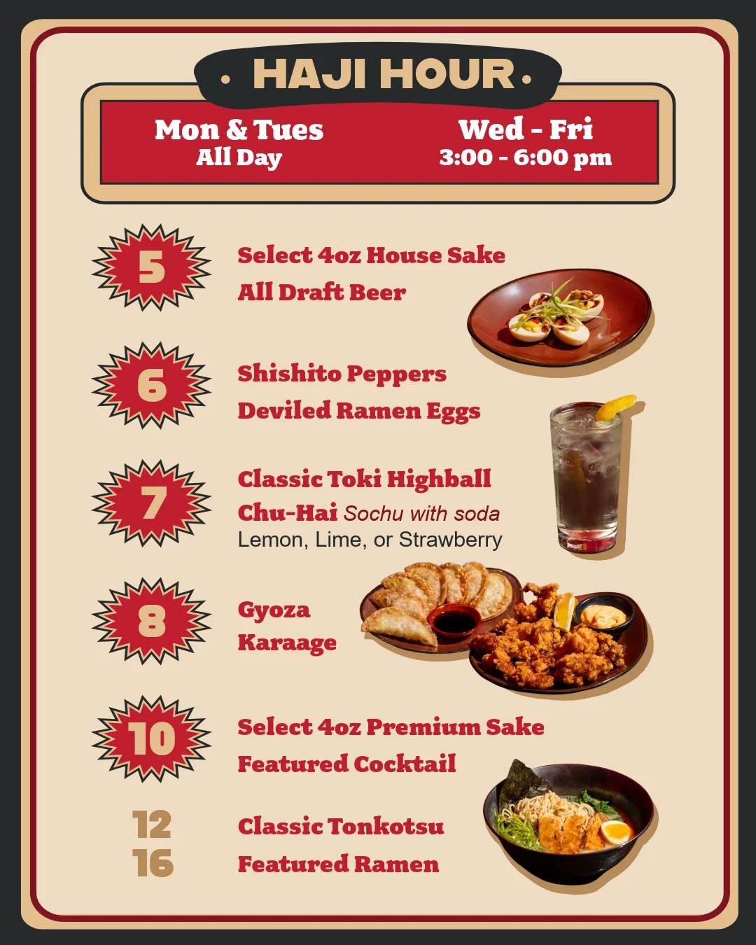 Menu cover of Haji Moto restaurant featuring vibrant design and logo.