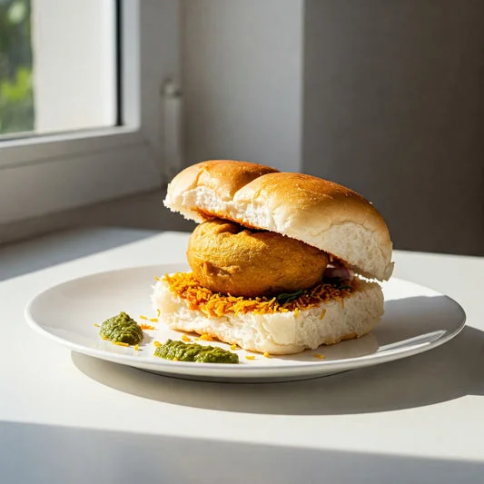 Pav bhaji served on a plate with chutney