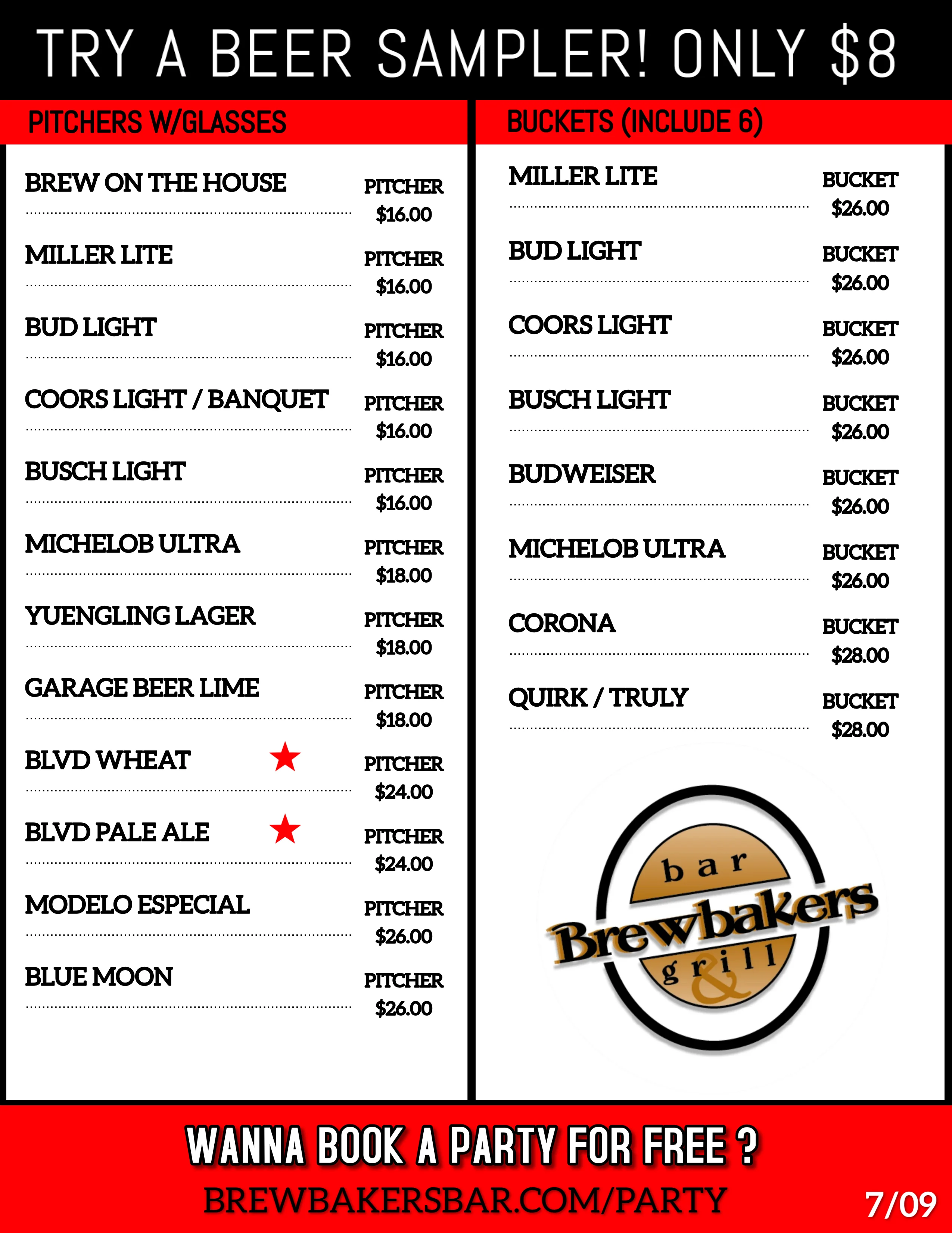 A detailed beer list featuring various craft beers and styles.
