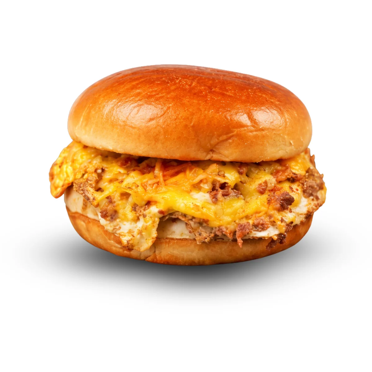 Chorizo Deluxe Sandwich – chorizo, egg, cheese, tater tots, and sauce on brioche
