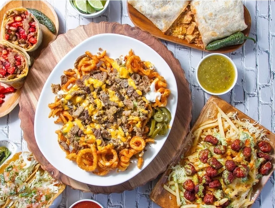 Loaded Mexican nachos with beef and cheese